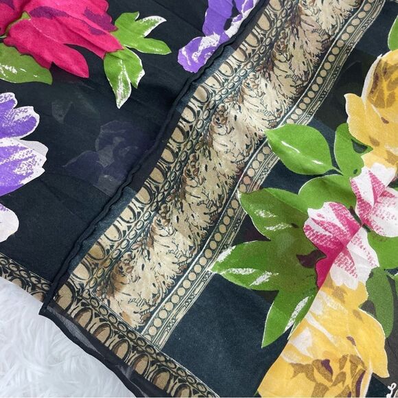 Oscar de la Renta Floral Hand Rolled Silk Scarf - Picture 3 of 4